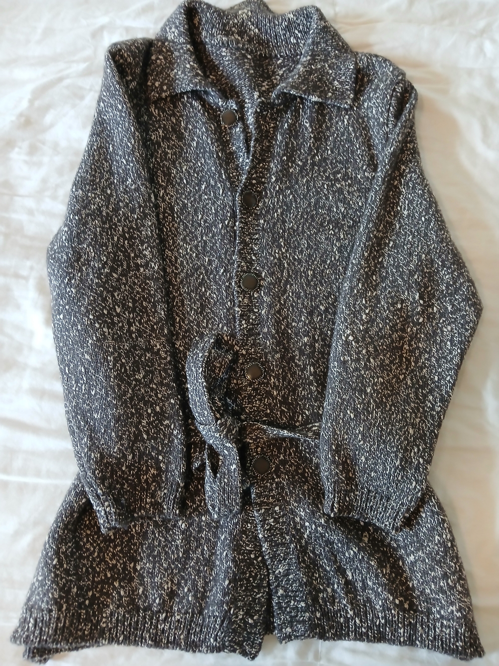 90's Vintage Roots Brown Wool Sweater Button-Front Tie At Waist Size Medium